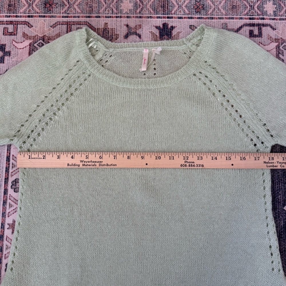 Frenchi Mint Green Sheer Lightweight Sweater with Lace Hem Women’s Size Medium - Picture 9 of 12